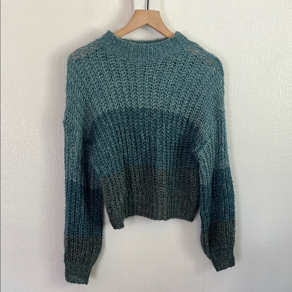 Blue Crew Neck Sweater Chunky Knit